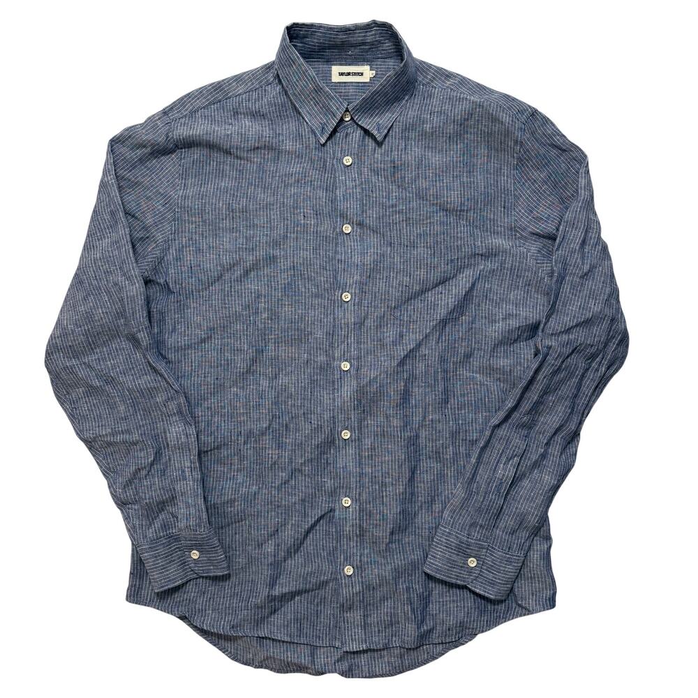 Taylor Stitch Striped Linen Button Down Long Sleeve Shirt Men’s 42 Blue White